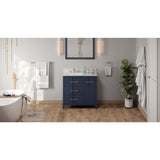 Jeffrey Alexander Katara 36" Hale Blue Single Sink Bathroom Vanity with White Carrara Marble Top - 8 in. Widespread Faucet Top