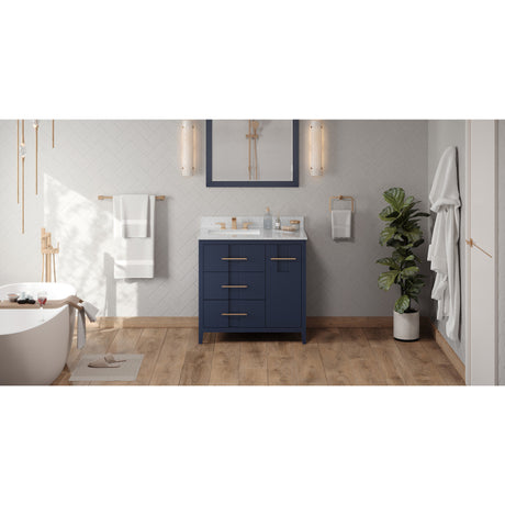 Jeffrey Alexander Katara 36" Hale Blue Single Sink Bathroom Vanity with White Carrara Marble Top - 8 in. Widespread Faucet Top