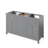 Jeffrey Alexander Chatham 60" Grey Double Sink Bathroom Vanity with White Carrara Marble Top - 8 in. Widespread Faucet Top - VKITCHA60GRWCR product image 3