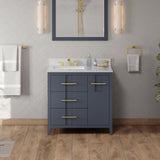 Jeffrey Alexander Katara 36" Blue Steel Single Sink Bathroom Vanity with White Carrara Marble Top - 8 in. Widespread Faucet Top product image 2