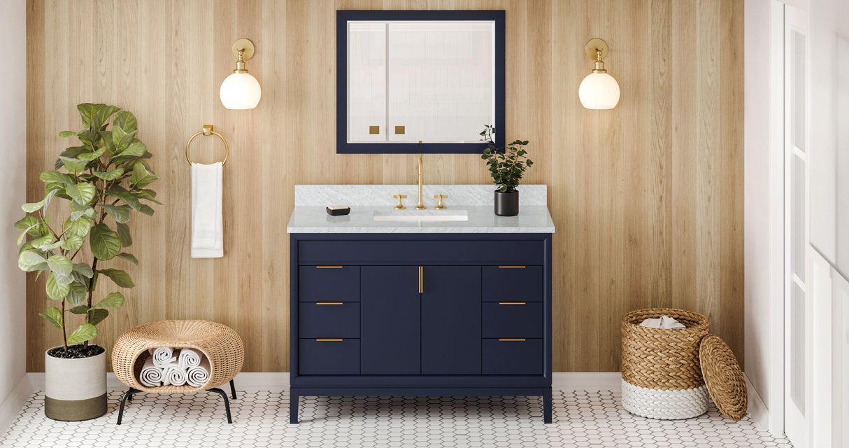 Jeffrey Alexander Theodora 48" Hale Blue Single Sink Bathroom Vanity with White Carrara Marble Top - 8 in. Widespread Faucet Top product image 7