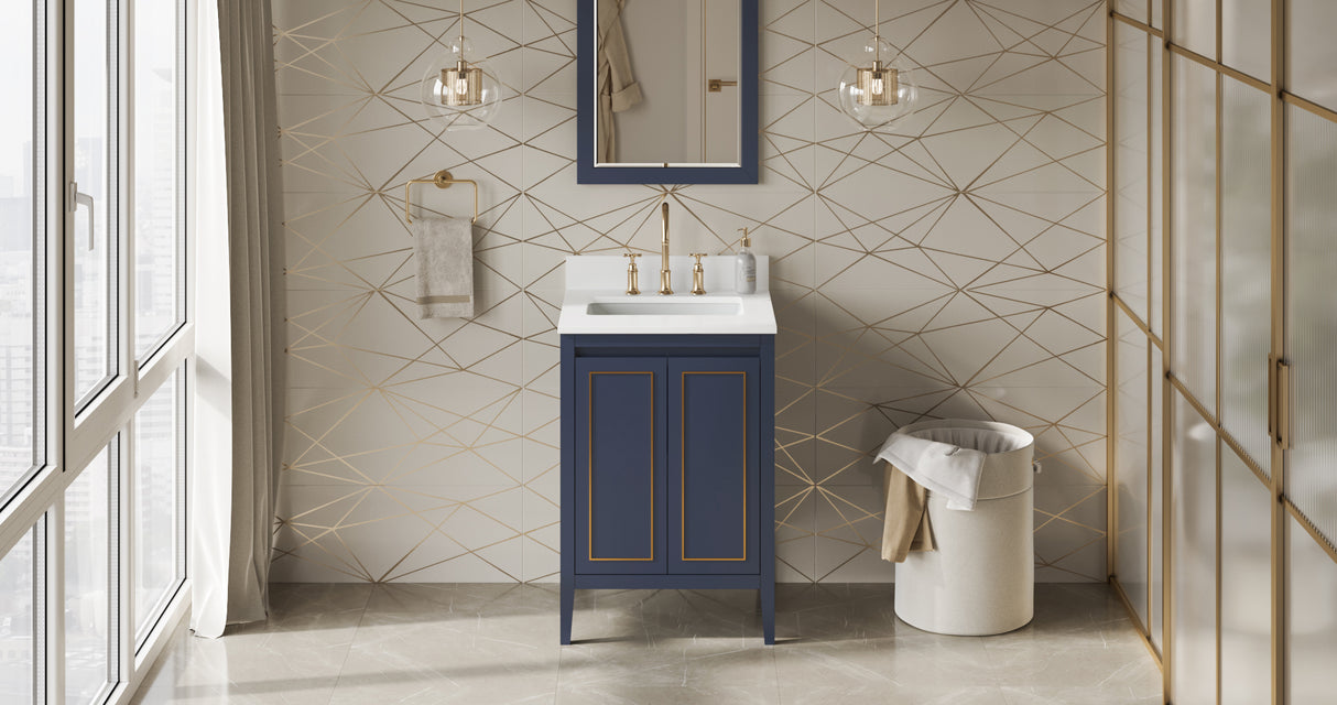 Jeffrey Alexander Percival 24" Hale Blue Single Sink Bathroom Vanity with White Quartz Top - 8 in. Widespread Faucet Top - VKITPER24BLWQR product image 6