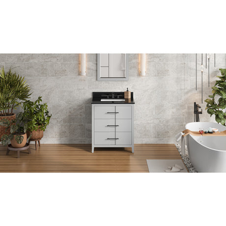 Jeffrey Alexander Katara 30" Grey Single Sink Bathroom Vanity with Black Granite Top - 8 in. Widespread Faucet Top