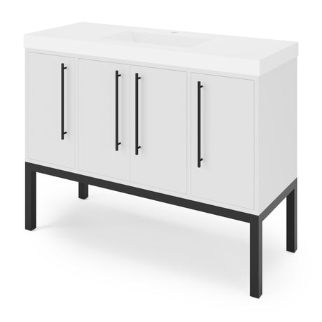 Jeffrey Alexander Tempest 48" White Single Sink Bathroom Vanity with White Resin Top - Single-Hole Faucet Top - VKTEM48WHSQRE