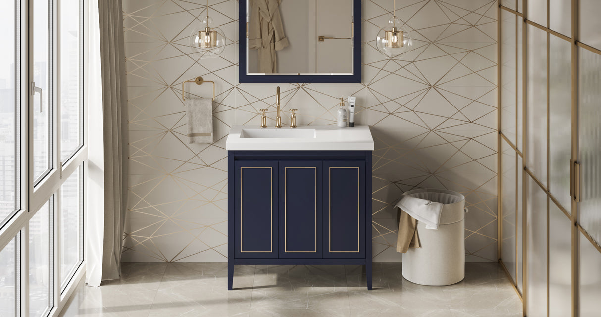 Jeffrey Alexander Percival 37" Hale Blue Single Sink Bathroom Vanity with White Resin Top - 8 in. Widespread Faucet Top product image 6