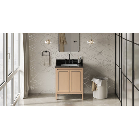 Jeffrey Alexander Percival 30" Natural Oak Single Sink Bathroom Vanity with Black Granite Top - 8 in. Widespread Faucet Top