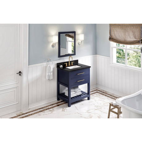 Jeffrey Alexander Wavecrest 30" Hale Blue Single Sink Bathroom Vanity with Black Granite Top - 8 in. Widespread Faucet Top