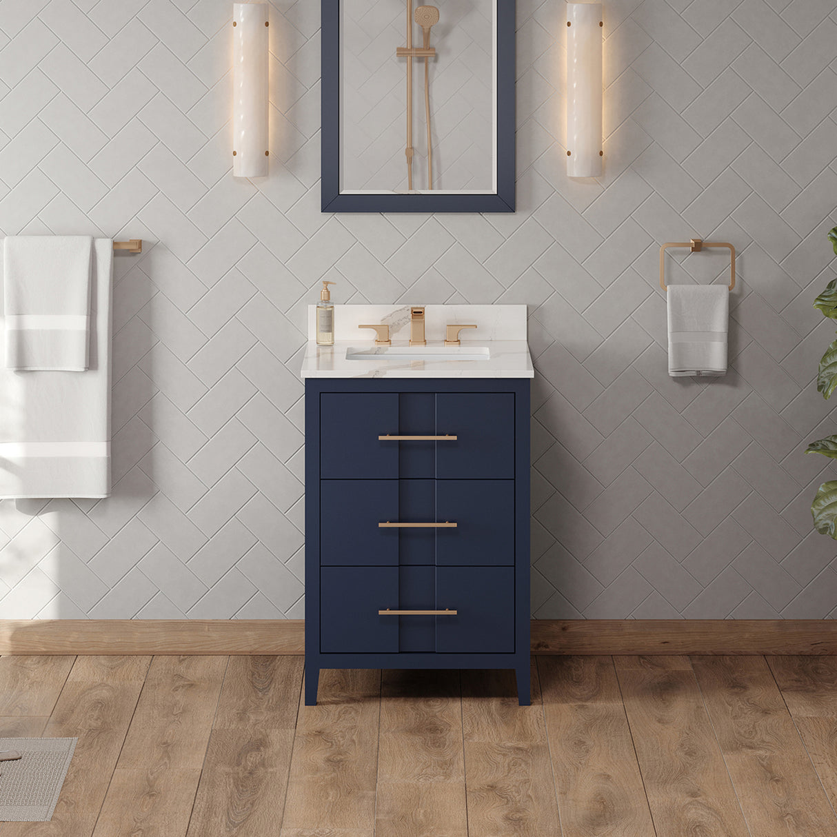 Jeffrey Alexander Katara 24" Hale Blue Single Sink Bathroom Vanity with Calacatta Vienna Quartz Top - 8 in. Widespread Faucet Top product image 2