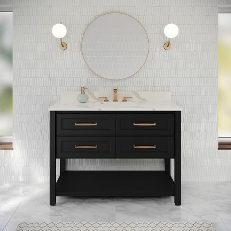 Jeffrey Alexander Kipling 49" Black Single Sink Bathroom Vanity with Calacatta Vienna Quartz Top - Single-Hole Faucet Top