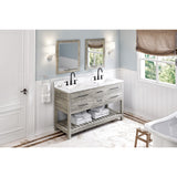 Jeffrey Alexander Wavecrest 60" Weathered Grey Double Sink Bathroom Vanity with Calacatta Vienna Quartz Top - 8 in. Widespread Faucet Top