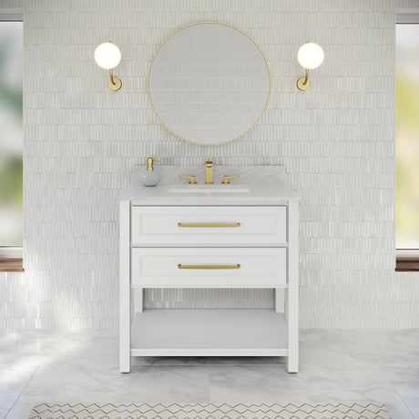 Jeffrey Alexander Kipling 37" White Single Sink Bathroom Vanity with White Carrara Marble Top - Single-Hole Faucet Top