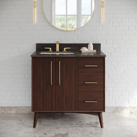 Jeffrey Alexander Dashwood Dark Walnut Single Sink Bathroom Vanity with Blue Limestone Top - 8 in. Widespread Faucet Top - VKITDAS36DWLSR