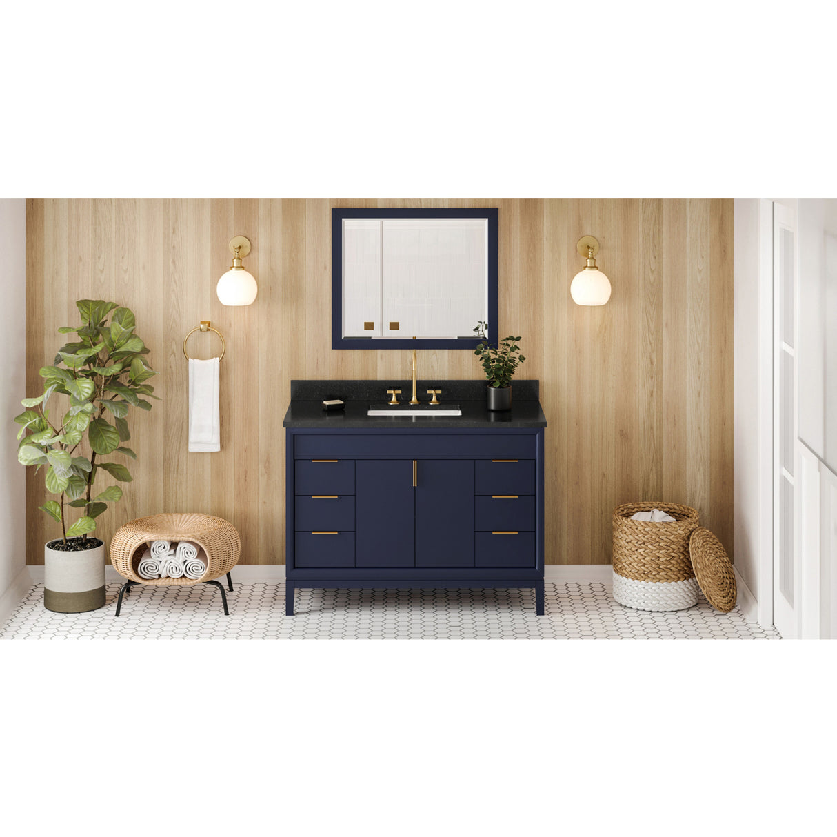 Jeffrey Alexander Theodora 48" Hale Blue Single Sink Bathroom Vanity with Black Granite Top - 8 in. Widespread Faucet Top