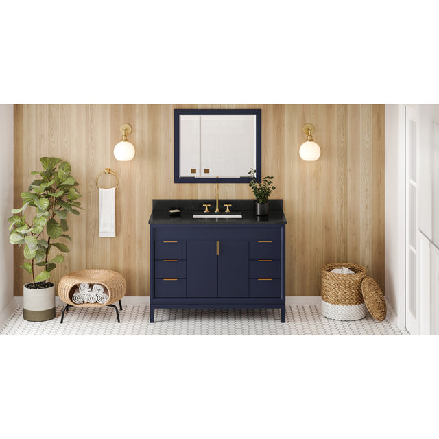 Jeffrey Alexander Theodora 48" Hale Blue Single Sink Bathroom Vanity with Black Granite Top - 8 in. Widespread Faucet Top