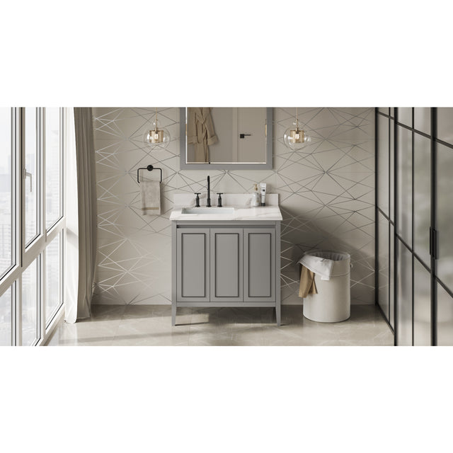 Jeffrey Alexander Percival 36" Grey Single Sink Bathroom Vanity with Calacatta Vienna Quartz Top - 8 in. Widespread Faucet Top