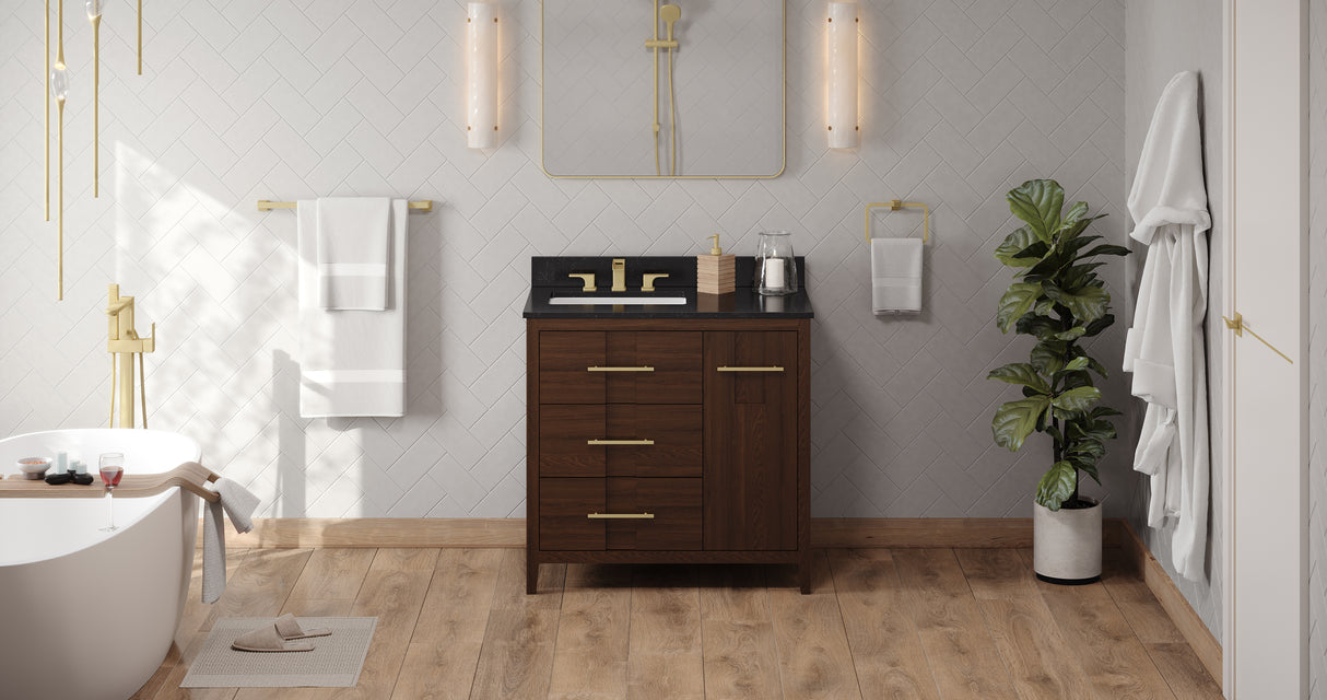 Jeffrey Alexander Katara 36" Dark Walnut Single Sink Bathroom Vanity with Black Granite Top - 8 in. Widespread Faucet Top product image 6