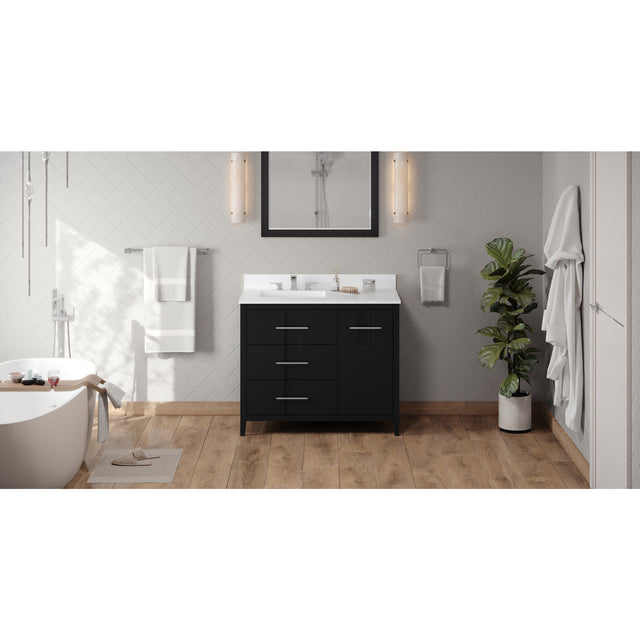 Jeffrey Alexander Katara 42" Black Single Sink Bathroom Vanity with White Quartz Top - 8 in. Widespread Faucet Top