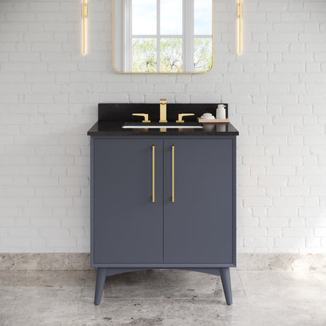 Jeffrey Alexander Dashwood Blue Steel Single Sink Bathroom Vanity with Black Granite Top - Single-Hole Faucet Top