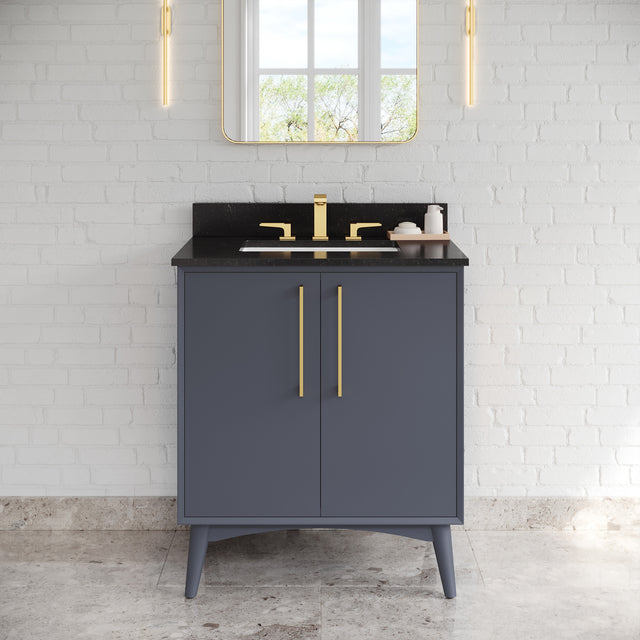 Jeffrey Alexander Dashwood Blue Steel Single Sink Bathroom Vanity with Black Granite Top - Single-Hole Faucet Top