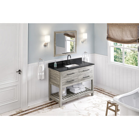 Jeffrey Alexander Wavecrest 48" Weathered Grey Single Sink Bathroom Vanity with Black Granite Top - 8 in. Widespread Faucet Top