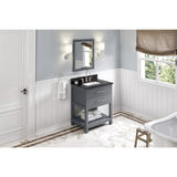 Jeffrey Alexander Wavecrest 30" Grey Single Sink Bathroom Vanity with Black Granite Top - 8 in. Widespread Faucet Top