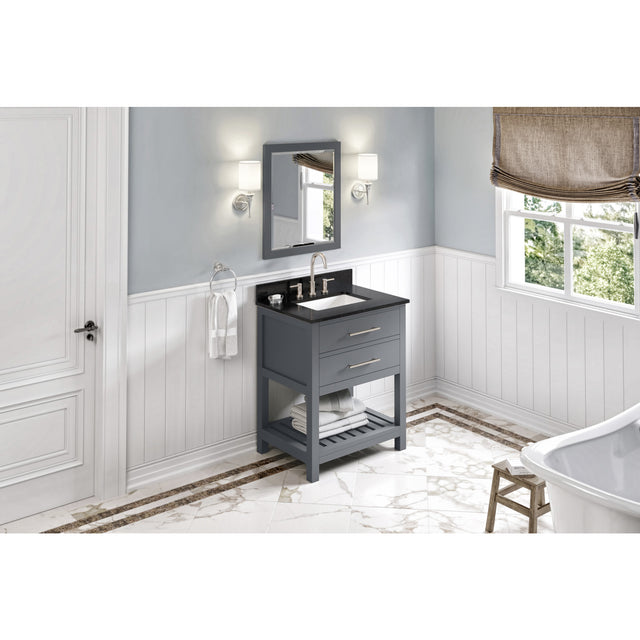 Jeffrey Alexander Wavecrest 30" Grey Single Sink Bathroom Vanity with Black Granite Top - 8 in. Widespread Faucet Top
