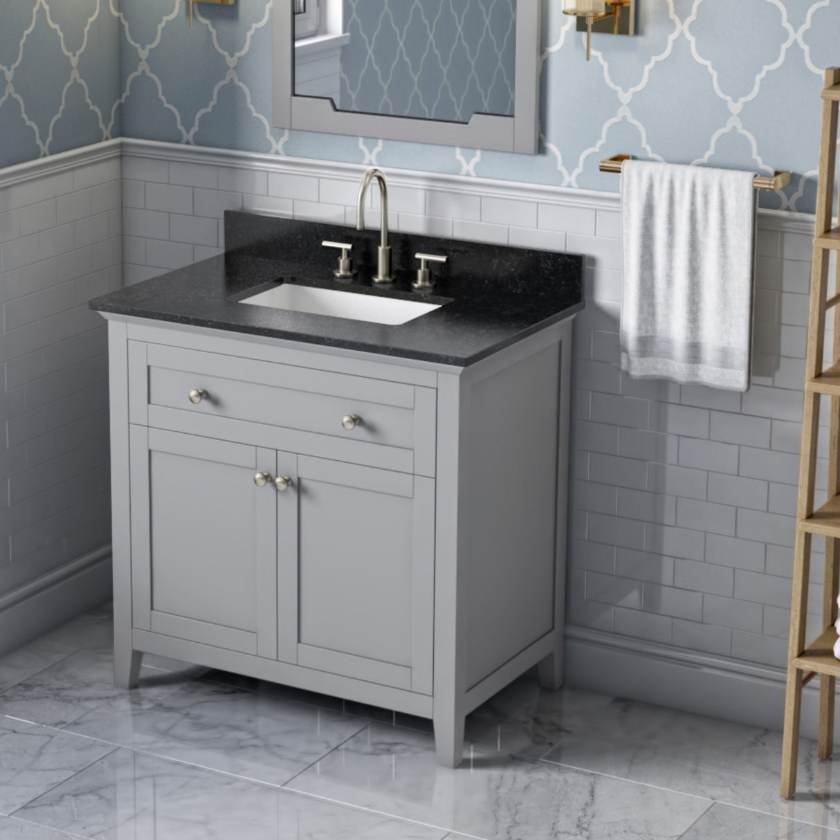 Jeffrey Alexander Chatham 36" Grey Single Sink Bathroom Vanity with Black Granite Top - 8 in. Widespread Faucet Top product image 2