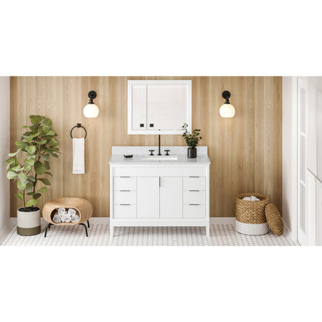 Jeffrey Alexander Theodora 48" White Single Sink Bathroom Vanity with White Carrara Marble Top - 8 in. Widespread Faucet Top