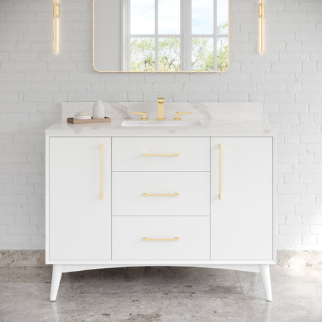 Jeffrey Alexander Dashwood White Single Sink Bathroom Vanity with Calacatta Vienna Quartz Top - 8 in. Widespread Faucet Top - VKITDAS48WHCQR