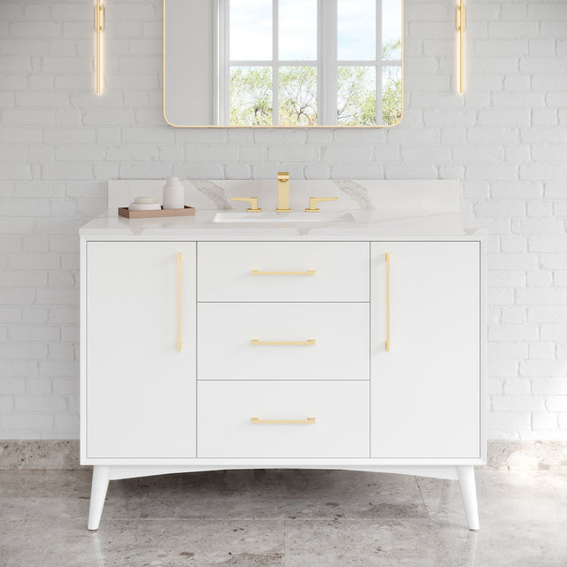 Jeffrey Alexander Dashwood White Single Sink Bathroom Vanity with Calacatta Vienna Quartz Top - 8 in. Widespread Faucet Top - VKITDAS48WHCQR