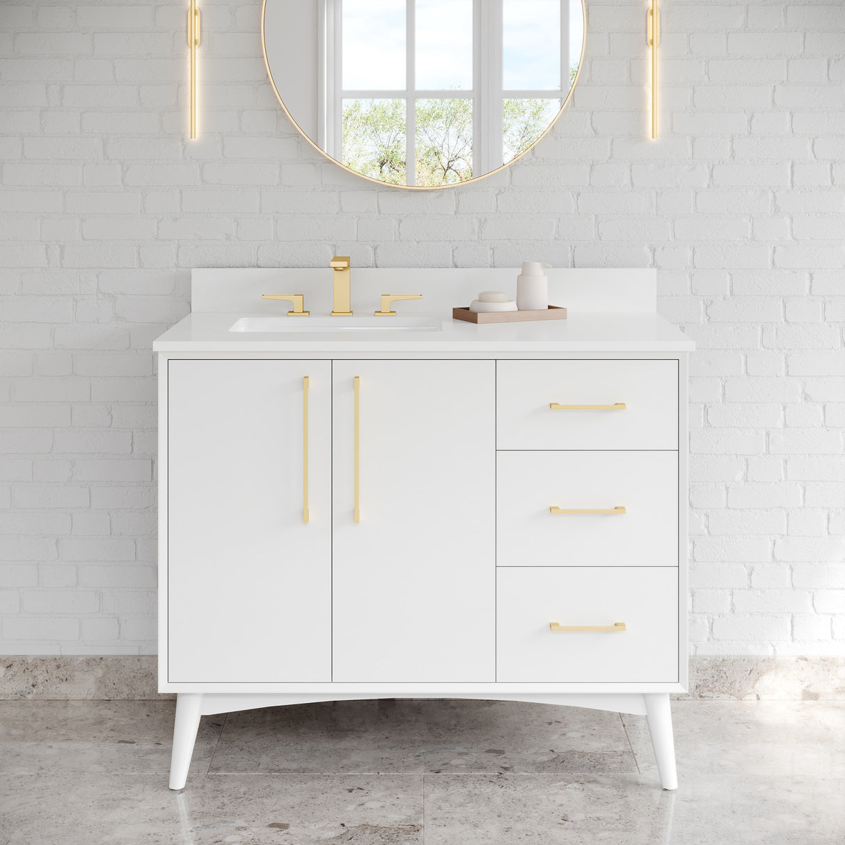 Jeffrey Alexander Dashwood White Single Sink Bathroom Vanity with White Carrara Marble Top - 8 in. Widespread Faucet Top - VKITDAS42WHWQR