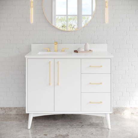 Jeffrey Alexander Dashwood White Single Sink Bathroom Vanity with White Carrara Marble Top - 8 in. Widespread Faucet Top - VKITDAS42WHWQR
