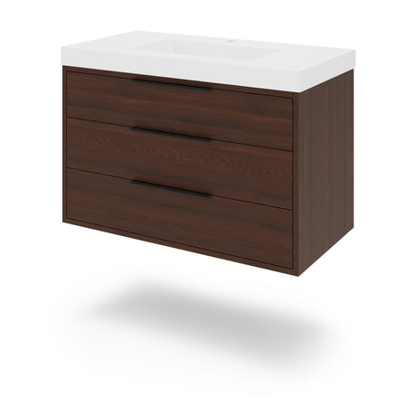 Jeffrey Alexander Gardner 37" Dark Walnut Single Sink Bathroom Vanity with White Resin Top - Single-Hole Faucet Top - VKGAR36DWRE