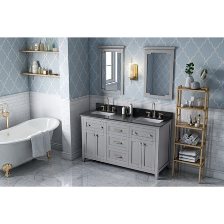 Jeffrey Alexander Chatham 60" Grey Double Sink Bathroom Vanity with Black Granite Top - 8 in. Widespread Faucet Top - VKITCHA60GRBGR