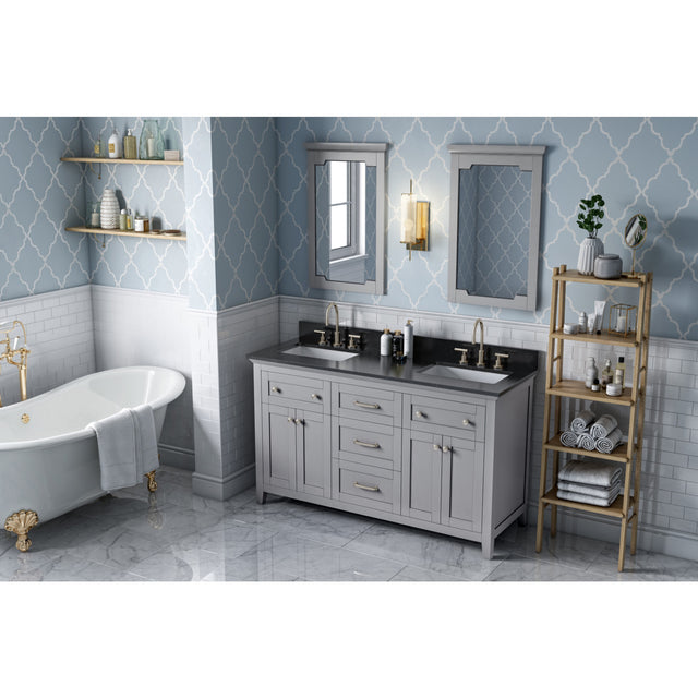Jeffrey Alexander Chatham 60" Grey Double Sink Bathroom Vanity with Black Granite Top - 8 in. Widespread Faucet Top - VKITCHA60GRBGR