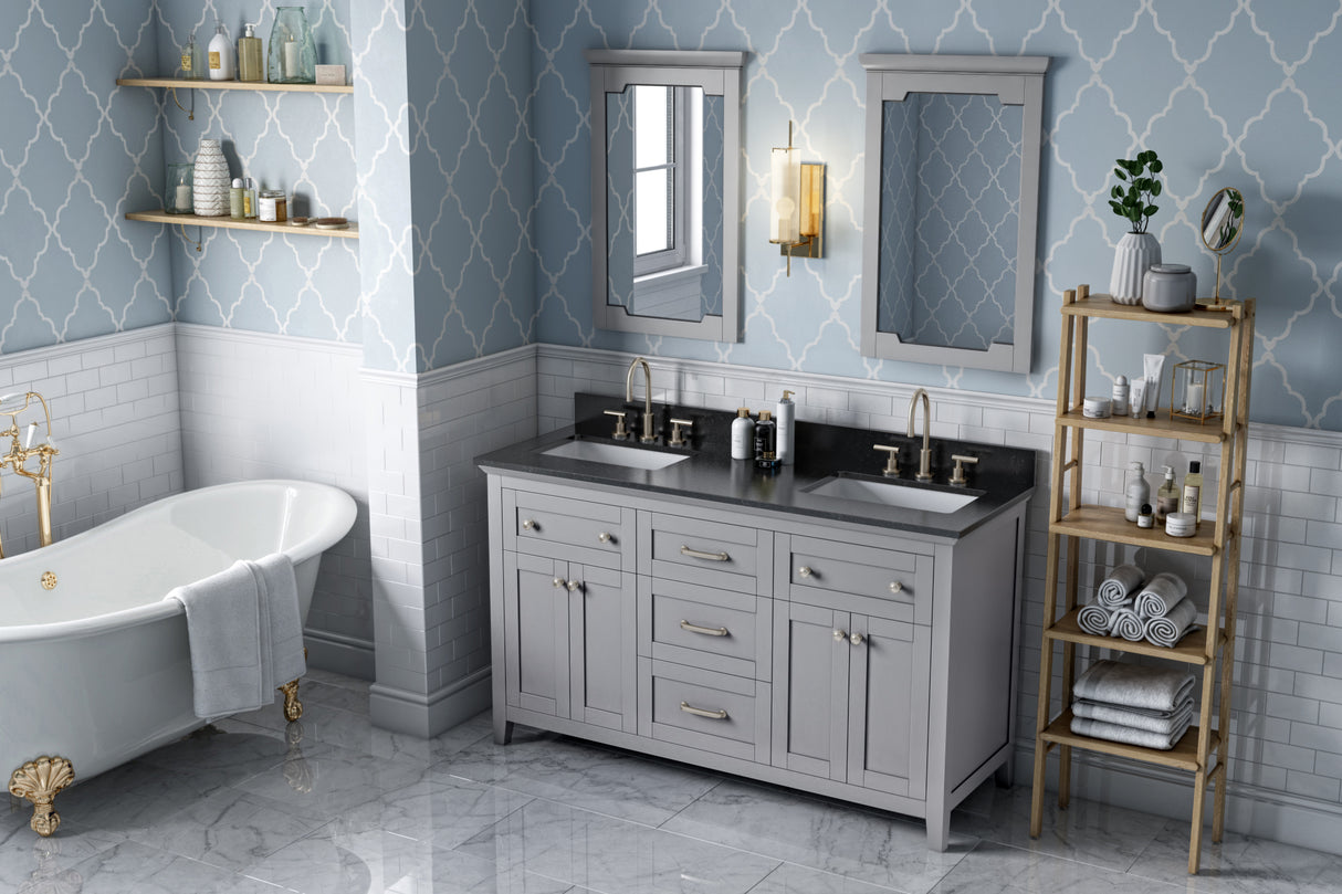 Jeffrey Alexander Chatham 60" Grey Double Sink Bathroom Vanity with Black Granite Top - 8 in. Widespread Faucet Top - VKITCHA60GRBGR product image 7