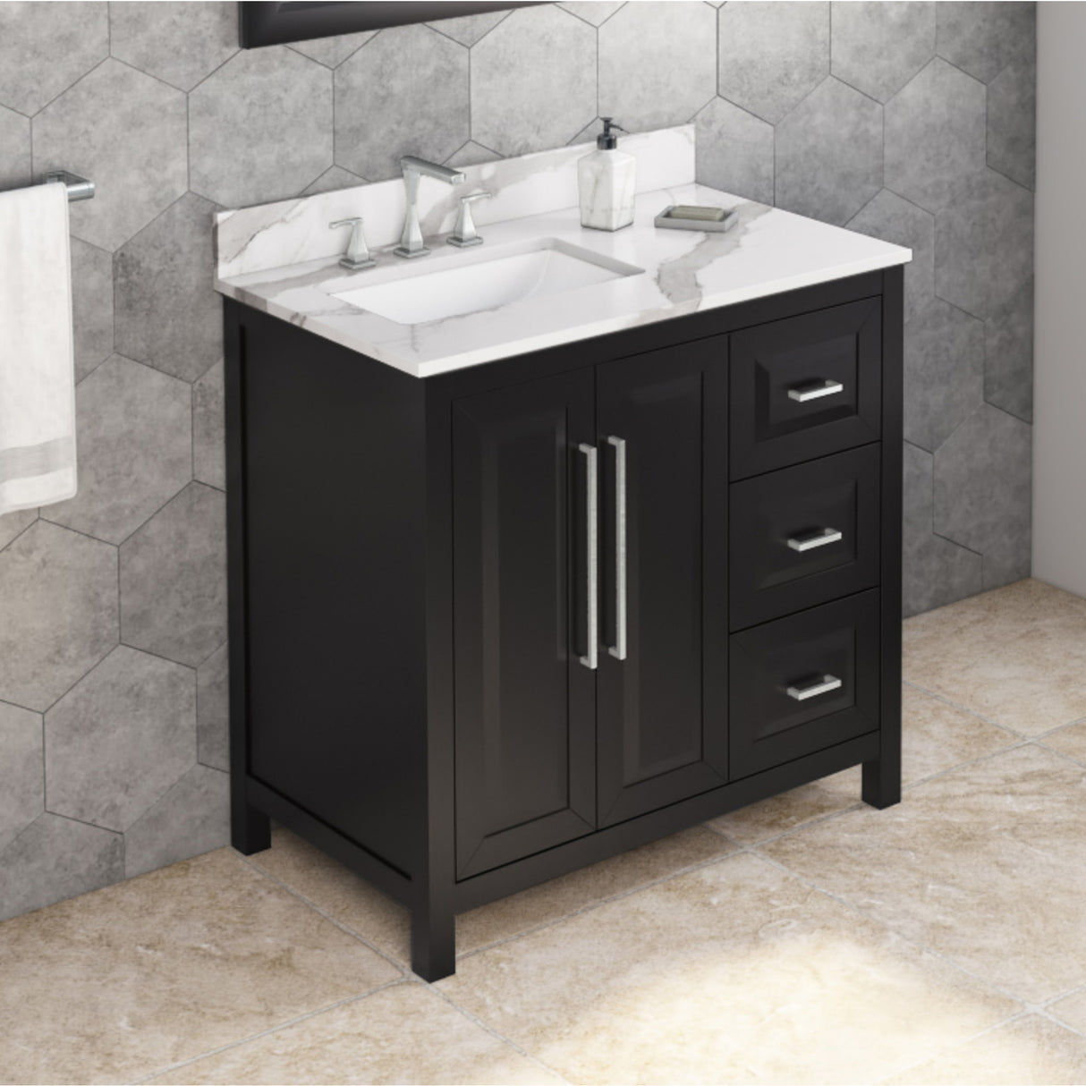 Jeffrey Alexander Cade 36" Black Single Sink Bathroom Vanity with Calacatta Vienna Quartz Top - 8 in. Widespread Faucet Top product image 2
