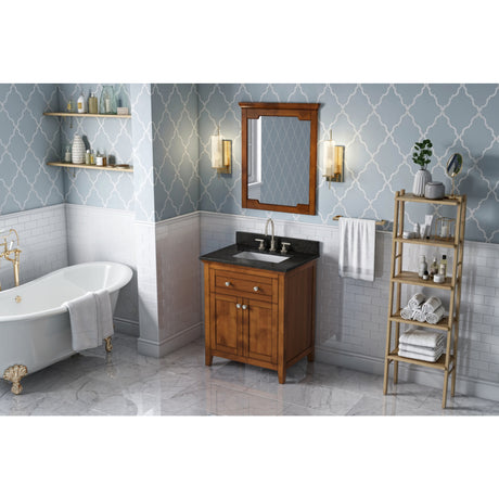 Jeffrey Alexander Chatham 30" Chocolate Single Sink Bathroom Vanity with Black Granite Top - 8 in. Widespread Faucet Top