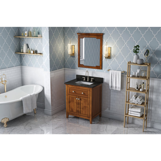 Jeffrey Alexander Chatham 30" Chocolate Single Sink Bathroom Vanity with Black Granite Top - 8 in. Widespread Faucet Top