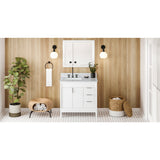 Jeffrey Alexander Theodora 36" White Single Sink Bathroom Vanity with White Carrara Marble Top - 8 in. Widespread Faucet Top