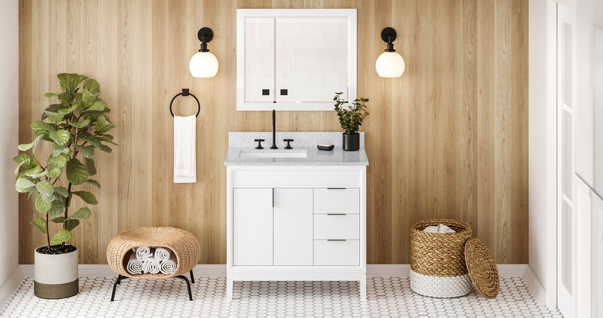 Jeffrey Alexander Theodora 36" White Single Sink Bathroom Vanity with White Carrara Marble Top - 8 in. Widespread Faucet Top product image 7