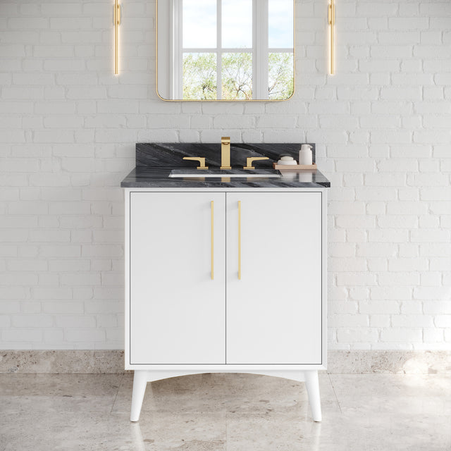 Jeffrey Alexander Dashwood White Single Sink Bathroom Vanity with Grey Marble Top - Single-Hole Faucet Top - VKITDAS30WHMGR