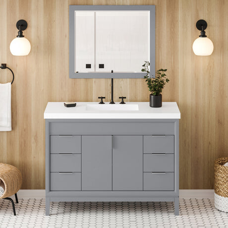 Jeffrey Alexander Theodora 49" Grey Single Sink Bathroom Vanity with White Resin Top - 8 in. Widespread Faucet Top