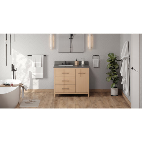 Jeffrey Alexander Katara 42" Natural Oak Single Sink Bathroom Vanity with Grey Quartz Top - 8 in. Widespread Faucet Top