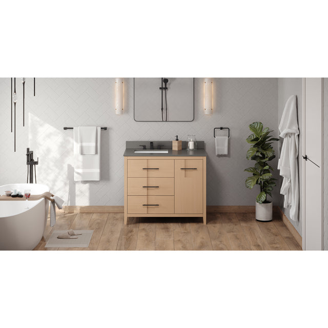 Jeffrey Alexander Katara 42" Natural Oak Single Sink Bathroom Vanity with Grey Quartz Top - 8 in. Widespread Faucet Top