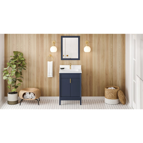 Jeffrey Alexander Theodora 24" Hale Blue Single Sink Bathroom Vanity with White Quartz Top - 8 in. Widespread Faucet Top - VKITTHE24BLWQR1