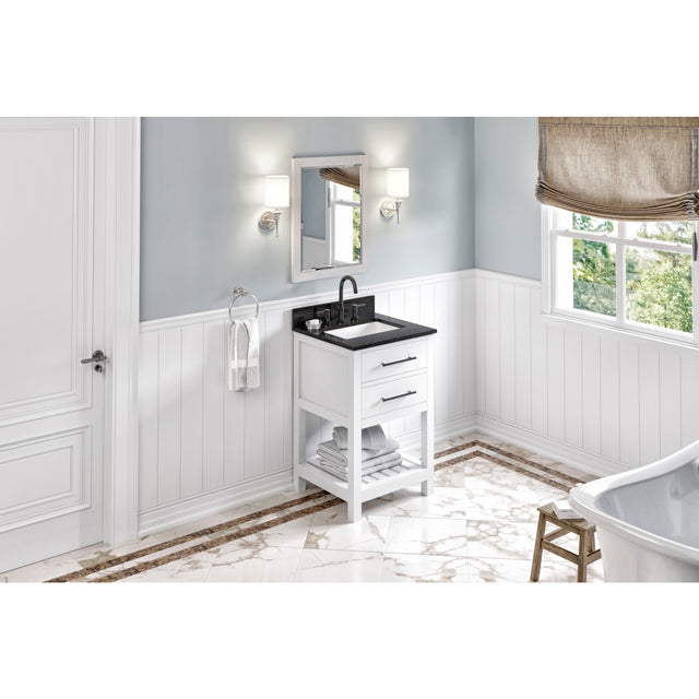 Jeffrey Alexander Wavecrest 24" White Single Sink Bathroom Vanity with Black Granite Top - 8 in. Widespread Faucet Top