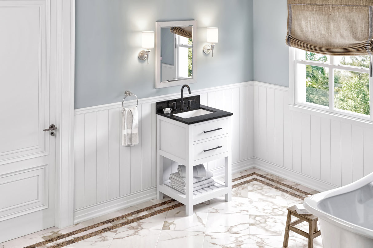 Jeffrey Alexander Wavecrest 24" White Single Sink Bathroom Vanity with Black Granite Top - 8 in. Widespread Faucet Top product image 7