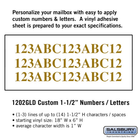 Salsbury 1202GLD Custom Numbers / Letters Horizontal 1.5 Inches High