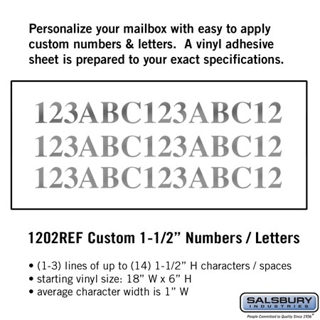Salsbury 1202REF Custom Numbers / Letters Horizontal 1.5 Inches High